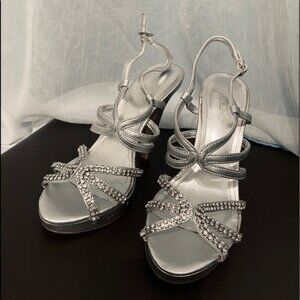 Aldo Tavano Silver Rhinestone Strappy Heel Sandal - Size 9